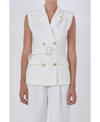 Endless Rose Shoulder Pad Belted Sleeveless Double Breasted Blazer In Ivory
