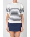 English Factory Stripe Short Sleeve Cotton Sweater In White/navy