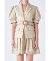 English Factory Floral Embroidered Puff Sleeve Blazer In Tan Multi
