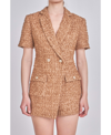 Endless Rose Women's Short Sleeve Tweed Romper In Brown