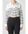 Grey Lab Stripe Cotton Blend Crop Sweater In Cream/black