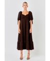 Endless Rose Texture Puff Sleeve Maxi Dress In Brown