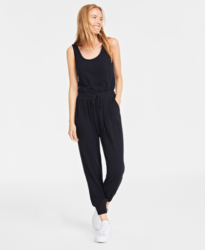 On 34th Women's Jersey-knit Sleeveless Jumpsuit, Created For Macy's In Deep Black
