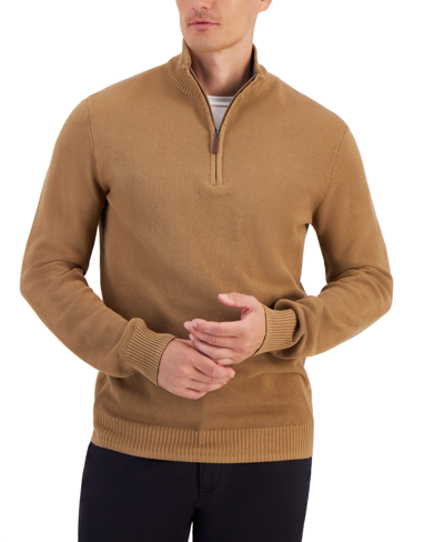 Club Room Men's Quarter-zip Textured Cotton Sweater, Created For Macy's In Moca
