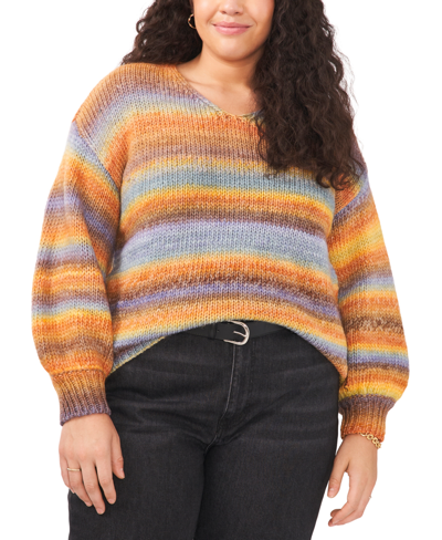 Vince Camuto Plus Size Cozy Space Dye V-neck Sweater In Citrus Spice