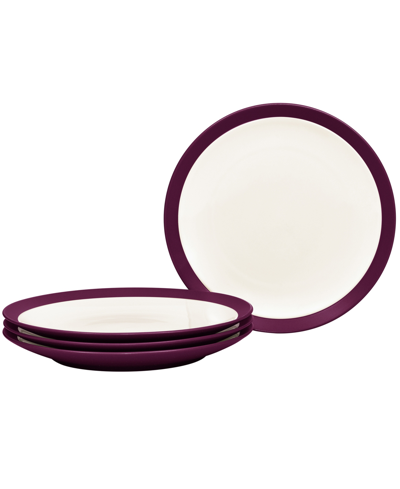 Noritake Colorwave Curve Set Of 4 Dinner Plate 11" In Burgundy