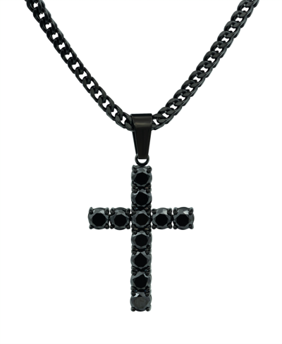 Blackjack Men's Cubic Zirconia Cross 24" Pendant Necklace In Black-ion Plated Stainless Steel