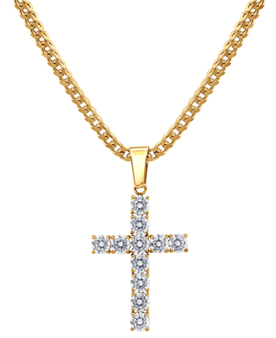 Blackjack Men's Cubic Zirconia Cross 24" Pendant Necklace In Black-ion Plated Stainless Steel In Gold-tone