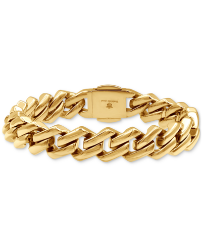 Blackjack Men's Cubic Zirconia-accented Curb Link Chain Bracelet In Gold-tone Ion-plated Stainless Steel