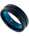 Blackjack Men's Beveled Etched Stripe Band In Tungsten & Ion-plating In Black