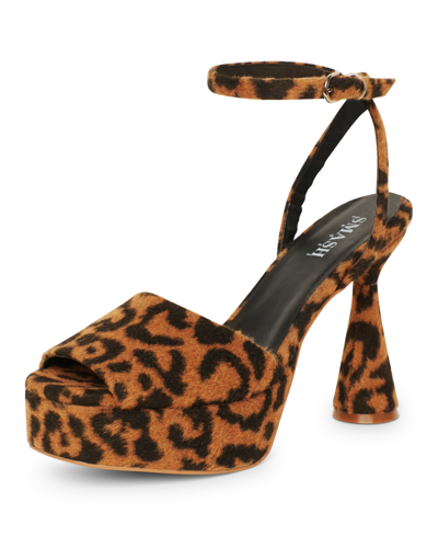Smash Shoes Women's Flora Architectural Heel Peep-toe Platform Dress Sandals In Leopard