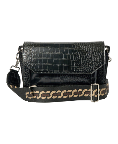 Urban Originals Au Revoir Croc-effect Faux Leather Crossbody Bag In Black