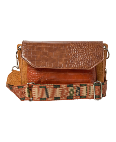 Urban Originals Au Revoir Croc-effect Faux Leather Crossbody Bag In Tan