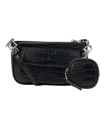 Urban Originals A Little Crazy Croc-effect Faux Leather Crossbody Bag In Black