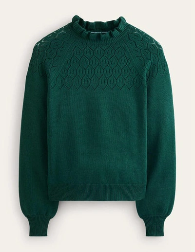 Boden Pointelle-detailed Sweater Emerald Night Women