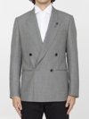 Lardini Double-breasted Jacket In Wool Silk And Linen In White