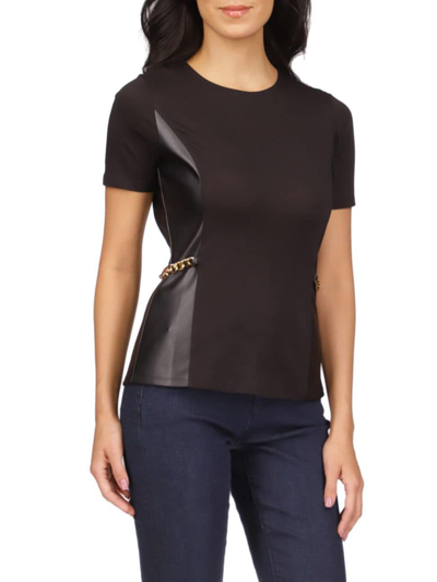 Michael Michael Kors Women's Faux-leather Chainlink T-shirt In Black