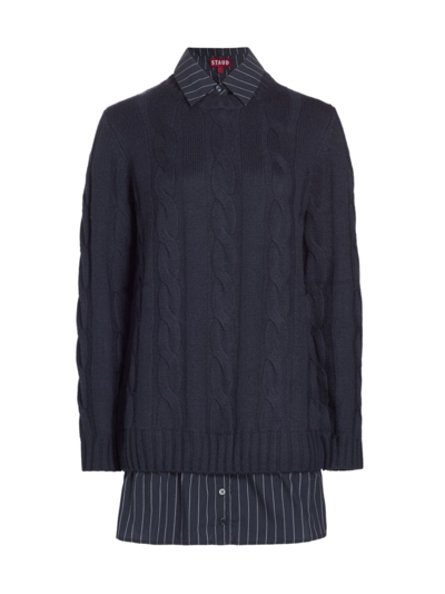 Staud Aldrin Dress In Navy Navy Pinstripe