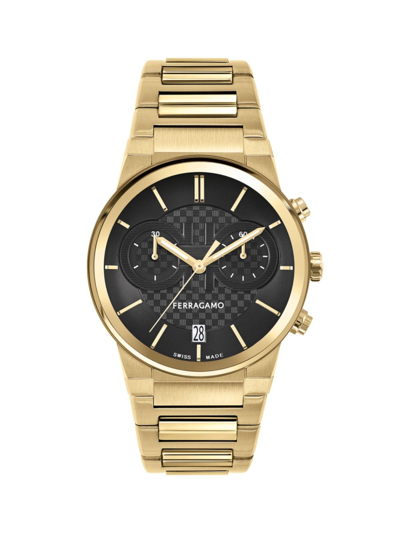 Ferragamo Sapphire Chronograph Bracelet Watch, 41mm In Black/gold