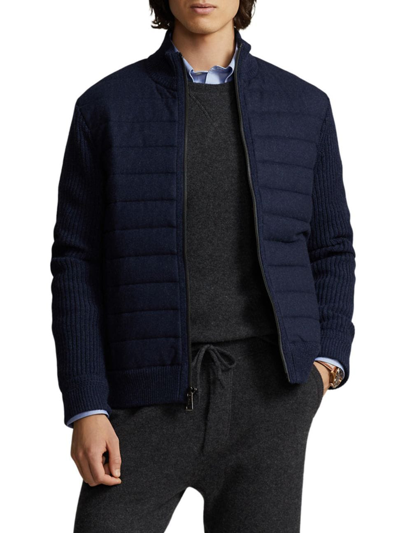 Polo Ralph Lauren Wool & Cashmere Mixed Media Zip Cardigan In Indigo