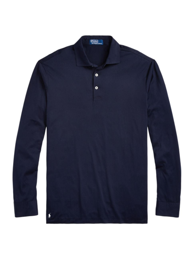 Polo Ralph Lauren Cotton Lisle Classic Fit Long Sleeve Polo Shirt In Aviator Navy