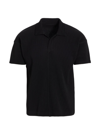 Issey Miyake Short-sleeved Pleated Polo Shirt In Black