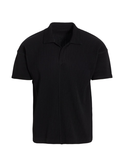 Issey Miyake Ribbed Texture Polo Shirt Short Sleeves In Black