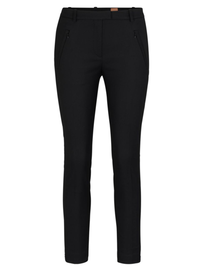 Hugo Boss Women's Cropped Slim-fit Trousers With Zipped Hems In Black