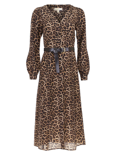 Michael Michael Kors Women's Kate Chiffon Leopard Midi-dress In Cheetah