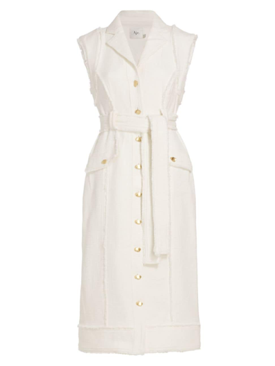Aje Isabel Belted Frayed Cotton-tweed Midi Dress In Ivory