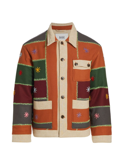 Bode Embroidered Autumn Quilt Jacket In Red
