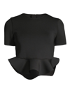 Cynthia Rowley Women's Bonded Peplum Crop Top In Black