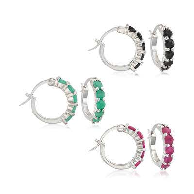 Ross-simons Multi-stone And Sterling Silver Jewelry Set: 3 Pairs Of Huggie Hoop Earrings