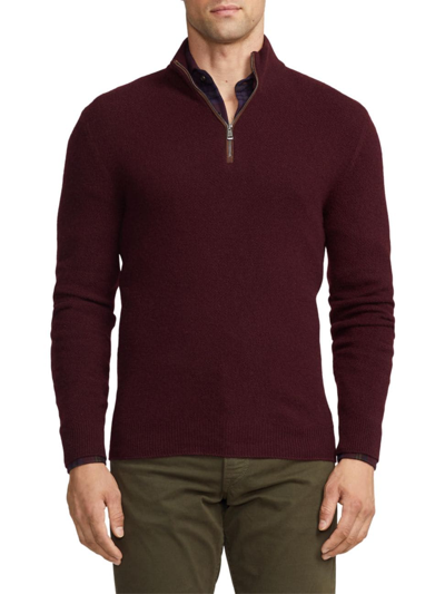 Ralph Lauren Purple Label Men's Birdseye Cashmere Quarter-zip Sweater In Burgundy