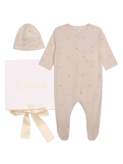 Chloé Baby Girl's Cotton Pajama Footie & Hat Set In Salmon