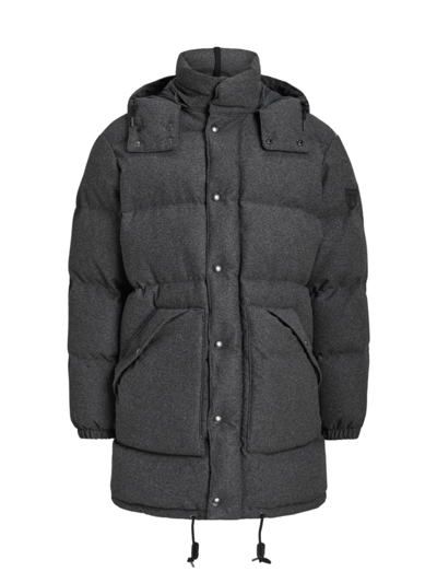 Polo Ralph Lauren Wool Blend Quilted Water Resistant Removable Hood Down Jacket In Grey