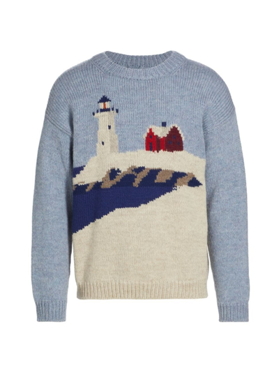 Bode Multicolor Highland Lighthouse Sweater In Blue