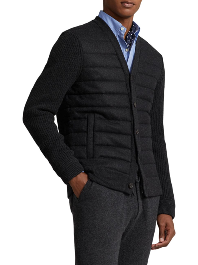 Polo Ralph Lauren Wool & Cashmere Quilted Regular Fit V Neck Cardigan In Onyx