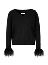 Milly Women's Feather-embellished V-neck Sweater In Black