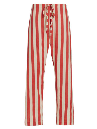 Bode Valance Striped Cotton Pants In Red White