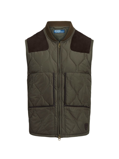 Polo Ralph Lauren Quilted Sued Trimmed Full Zip Vest In Turf Olive