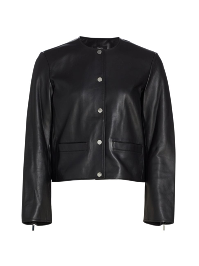 Theory Nappa Leather Straight Crop Jacket In Blk