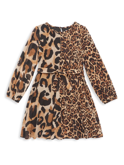 Mia Kids' Girl's Animal-print Chiffon Midi-dress In Leopard