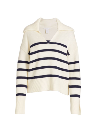 Design History Women's Stripe Polo Sweater In Ecru Navy
