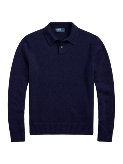 Polo Ralph Lauren Long-sleeved Cashmere Polo Shirt In Blue