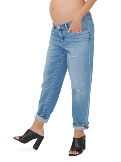 Hatch The Under The Bump Boyfriend Maternity Jeans In Destroyed Light Wash