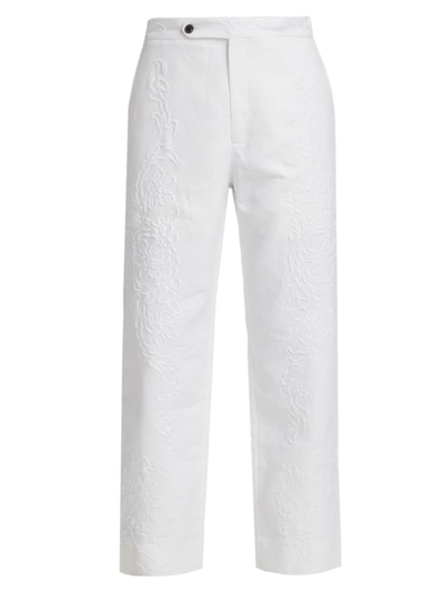 Bode Men's Village Garden Embroidered Trousers In White