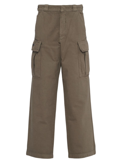 Prada Men's Bull Denim Cargo Jeans In Khaki