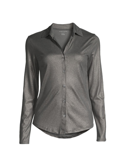 Majestic Lyocell Metallic Button-front Shirt In Carbon