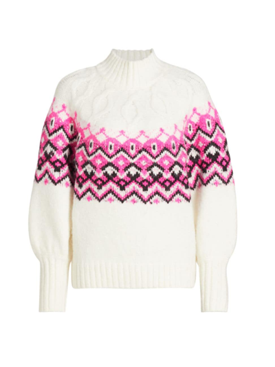 Design History Women's Fair-isle Turtleneck Sweater In Ecru Super Pink Black